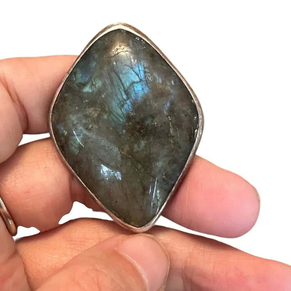 Vintage Sterling Silver 925 Labradorite Dangle‎ Earrings Modern Artisan 33.76g